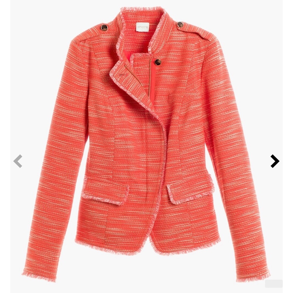 NWOT‎ $129 Chico's Orange Tweed Fringe Asymmetrical Zip Jacket Chicos Size 0